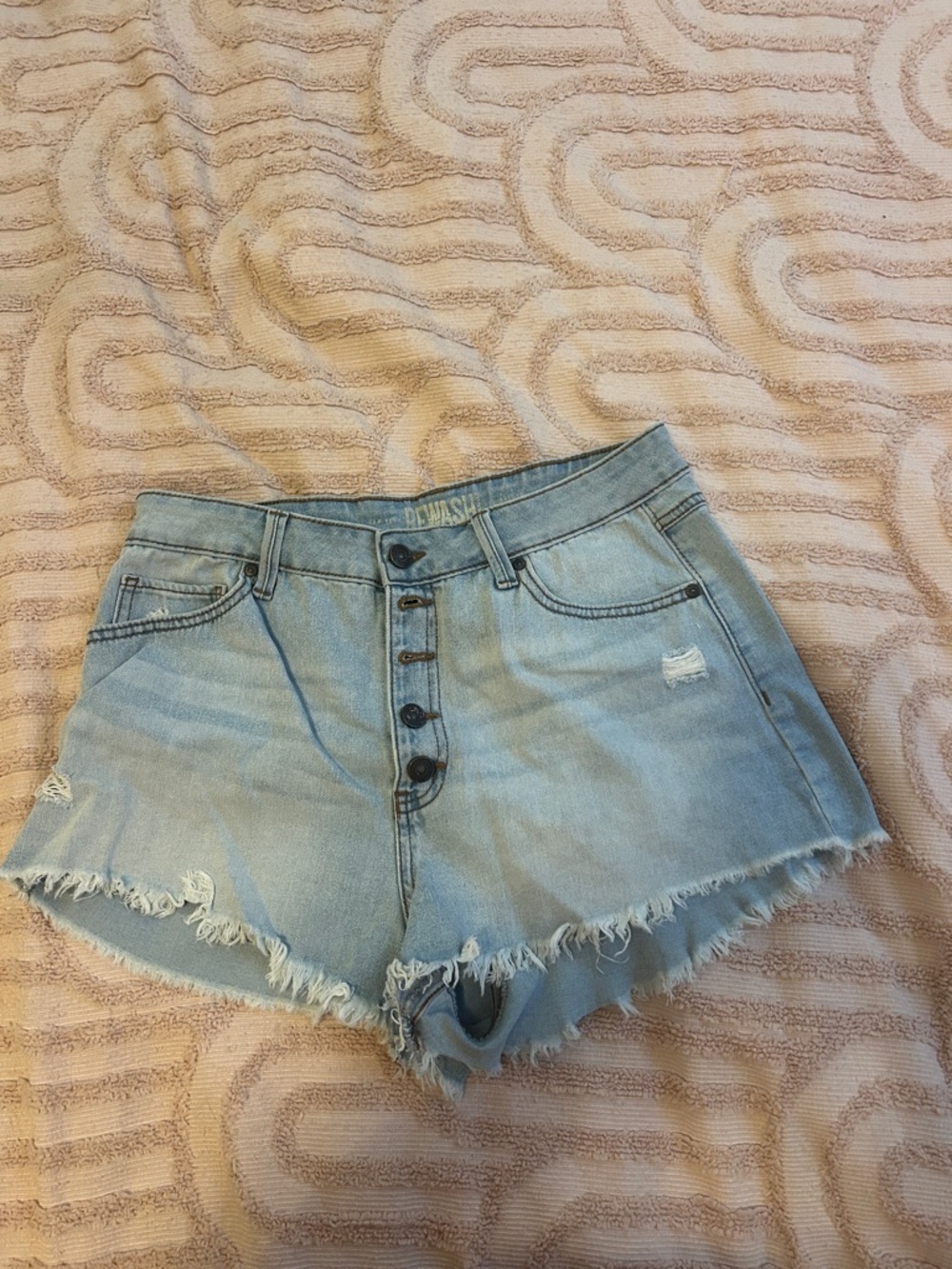 Rewash Light Blue Distressed Button-Front Denim Shorts